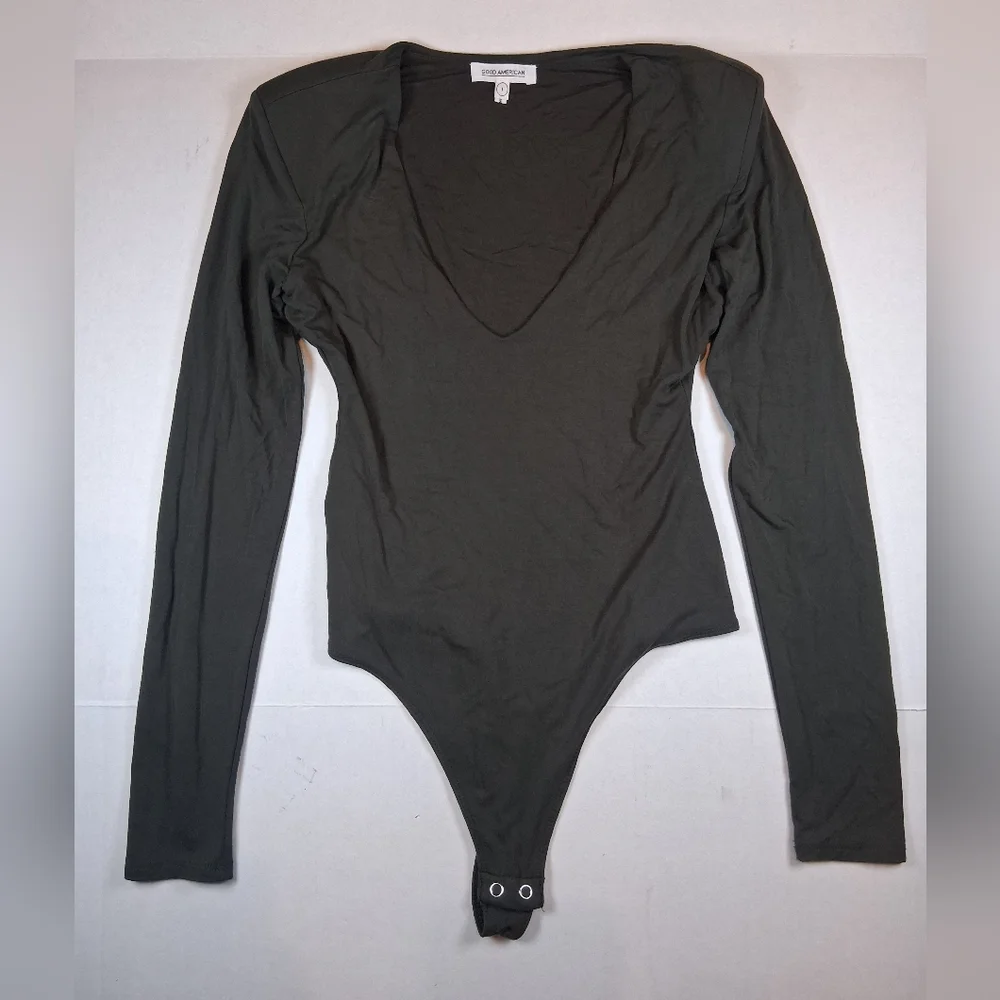 Good American Good Body Power Shoulder Thong Bodysuit Size 1 Hunter Green - Picture 1 of 6